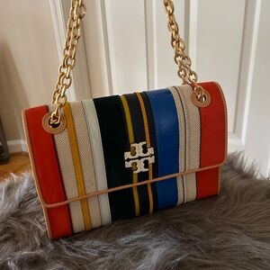 Tory Burch Red and Orange Shoulder Bag with Gold Chain